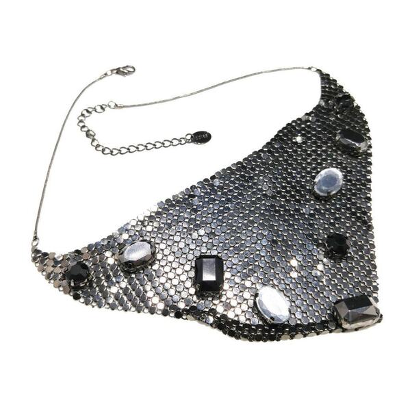 Chico's Gunmetal Gray Large Rhinestone Mesh Necklace, 19 Inches - Picture 4 of 8